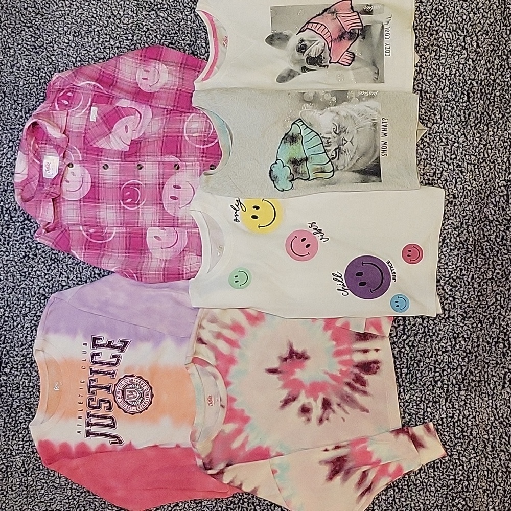 Justice Long Sleeve Top Bundle Flannel, Sweatshirts, T-shirts Girls Size 10